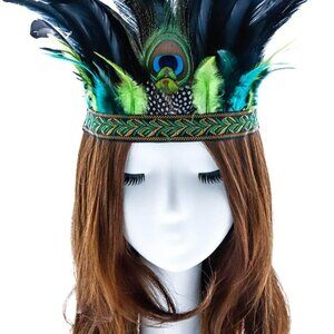Peacock Feather Fascinator Headpiece Feather Headband Costume Party Accessory